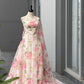 Rose Print Organza Lehenga with Halter Blouse