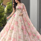 Rose Print Organza Lehenga with Halter Blouse