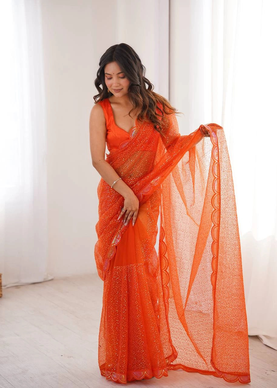 Violet Shimmer Sequin Net Saree