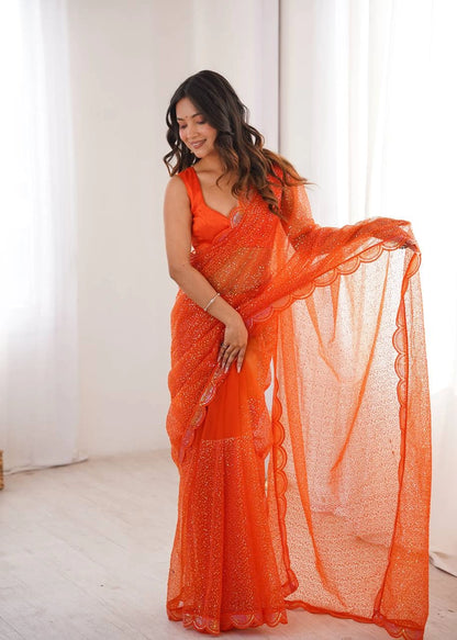 Violet Shimmer Sequin Net Saree