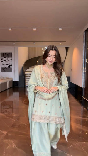 Pista Green Cording Salwar Suit
