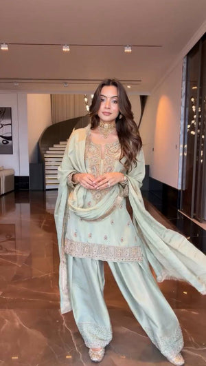 Pista Green Cording Salwar Suit