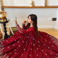 Red Crinkle Silk Anarkali with Stone Work