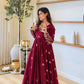 Red Crinkle Silk Anarkali with Stone Work