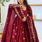 Red Crinkle Silk Anarkali with Stone Work