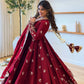 Red Crinkle Silk Anarkali with Stone Work