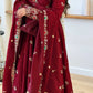 Red Crinkle Silk Anarkali with Stone Work