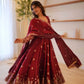 Red Crinkle Silk Anarkali with Stone Work
