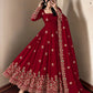 Red Crinkle Silk Anarkali with Stone Work