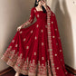 Red Crinkle Silk Anarkali with Stone Work