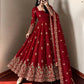 Red Crinkle Silk Anarkali with Stone Work