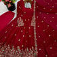 Red Crinkle Silk Anarkali with Stone Work