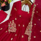 Red Crinkle Silk Anarkali with Stone Work