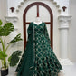 Emerald Green Embroidered Chanderi Gown Set with Open-Back Detail