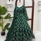 Emerald Green Embroidered Chanderi Gown Set with Open-Back Detail