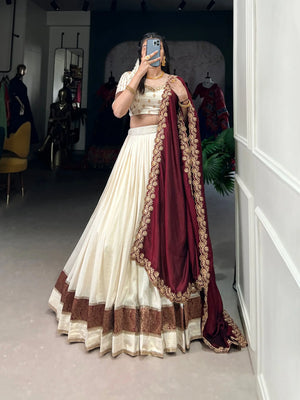 Vichitra Silk Embroidered Lehenga Set with Dupatta