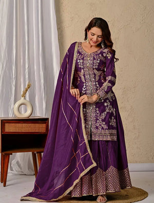 Purple Zari Cording Sharara