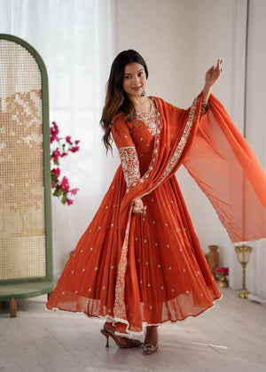 Designer Blooming Faux Embroidered Anarkali Gown Set