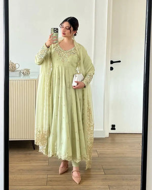 Designer Heavy Georgette Embroidered Party Wear Gown Set