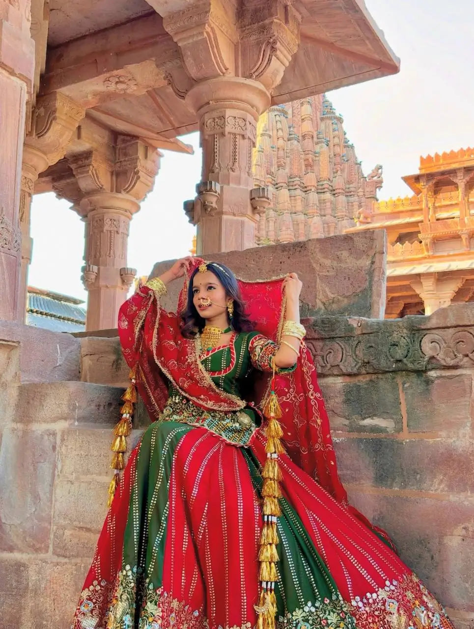 Darbari Style Embroidered Lehenga Choli Set with Dupatta