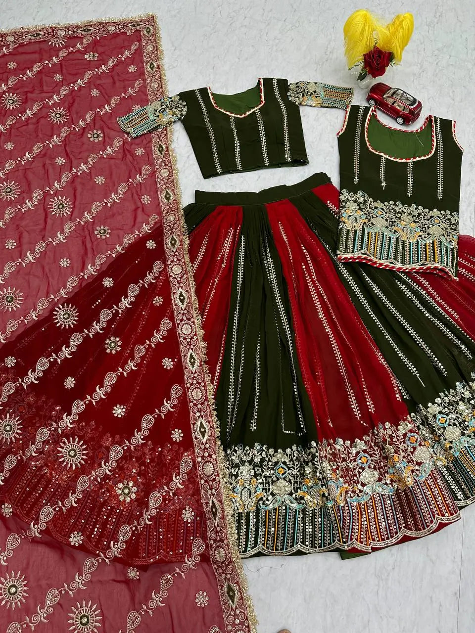Darbari Style Embroidered Lehenga Choli Set with Dupatta