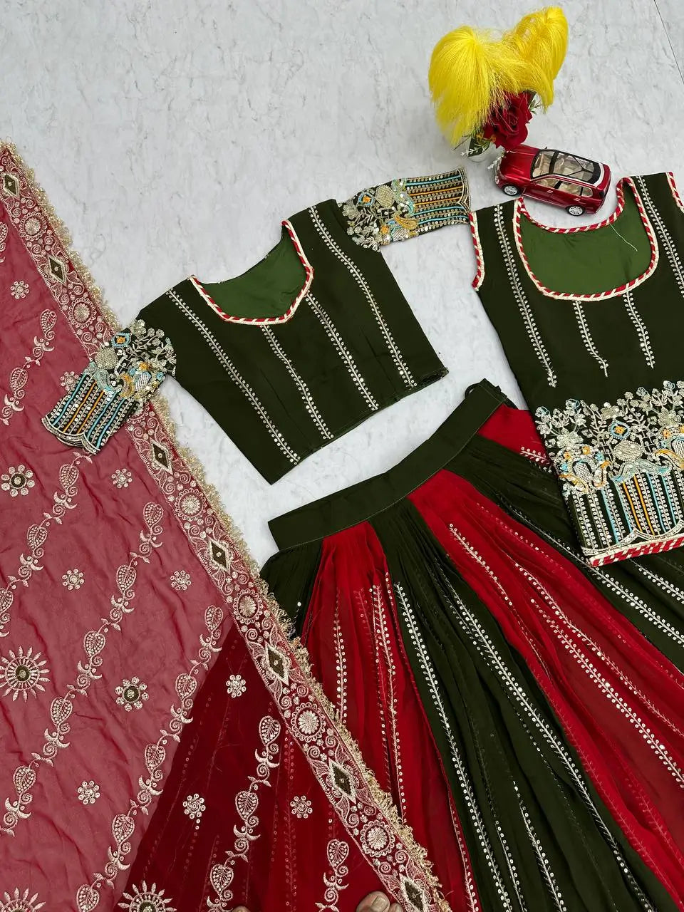 Darbari Style Embroidered Lehenga Choli Set with Dupatta