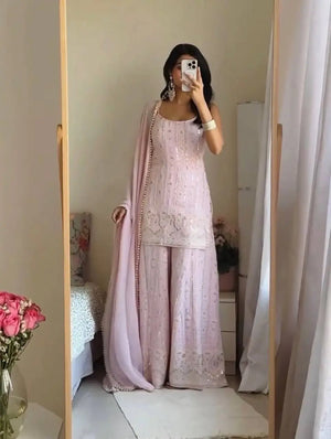 Embroidered Georgette Sharara Set