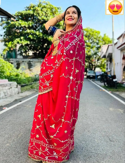 Handworked Gota Patti Georgette Saree with Sequence Lace Border