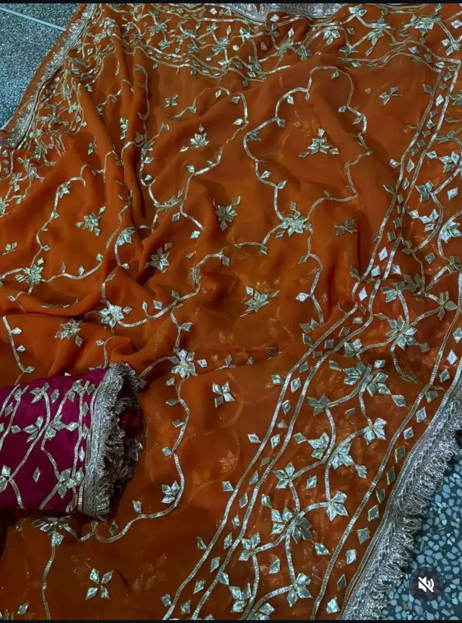 Handworked Gota Patti Georgette Saree with Sequence Lace Border
