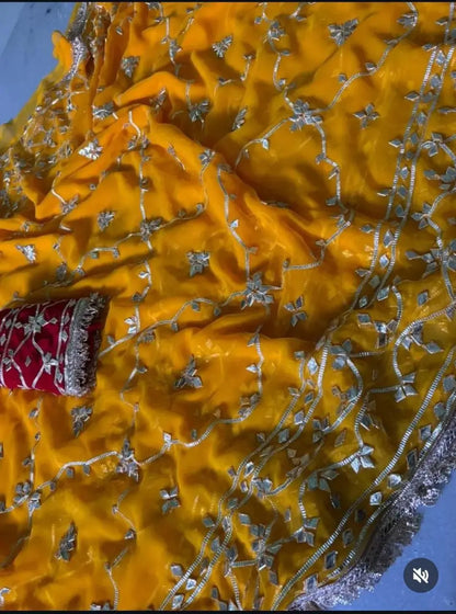 Handworked Gota Patti Georgette Saree with Sequence Lace Border