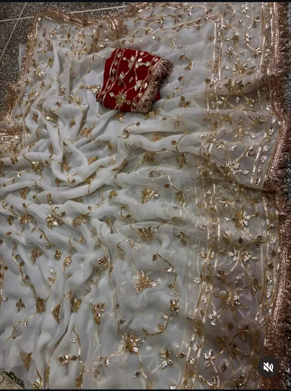 Handworked Gota Patti Georgette Saree with Sequence Lace Border