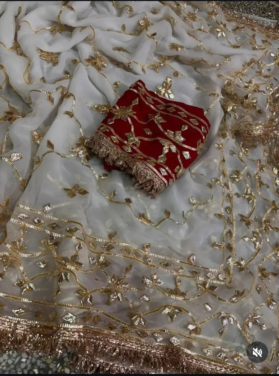 Handworked Gota Patti Georgette Saree with Sequence Lace Border