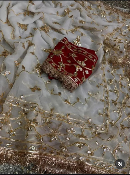 Handworked Gota Patti Georgette Saree with Sequence Lace Border