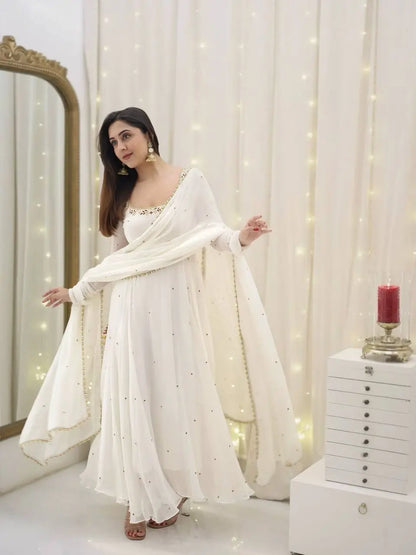Embroidered Faux Georgette Anarkali Suit with Dupatta