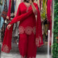 Rust Rangoli Beads Work Kurti Sharara Set