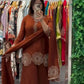 Rust Rangoli Beads Work Kurti Sharara Set