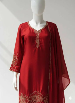 Rust Rangoli Beads Work Kurti Sharara Set