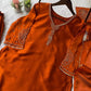 Rust Rangoli Beads Work Kurti Sharara Set