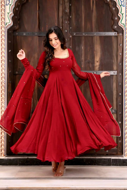 Maroon Handwork Flared Anarkali