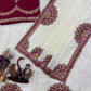 Ivory Maroon Mirror Work Saree