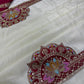 Ivory Maroon Mirror Work Saree