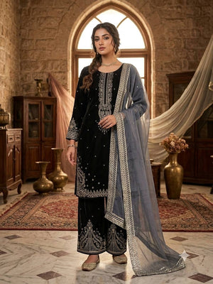 Navy & Black Velvet Sequin Palazzo Set