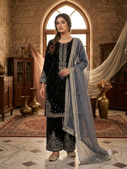 Navy & Black Velvet Sequin Palazzo Set