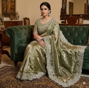 Designer Satin Silk Saree with Embroidery for Festive and Wedding Wear