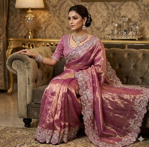 Designer Satin Silk Saree with Embroidery for Festive and Wedding Wear