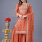 Designer Chinon Silk Embroidered Sharara Set