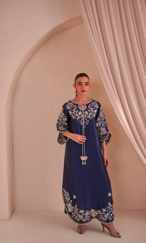Navy Floral Embroidered Kaftan Set