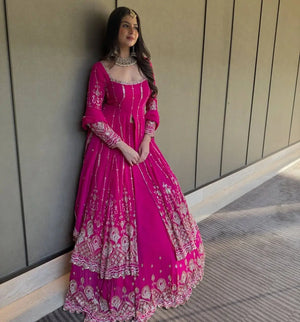 Embroidered Faux Georgette Lehenga Set