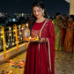 Crimson Sequin Yoke Gown Set