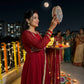Crimson Sequin Yoke Gown Set